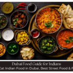 Indian traveller exploring vegetarian and non-vegetarian food options in Dubai, including street food, Indian restaurants, and local Emirati dishes.