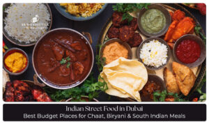 Indian street food in Dubai featuring chaat, pani puri, vada pav, and other popular snacks
