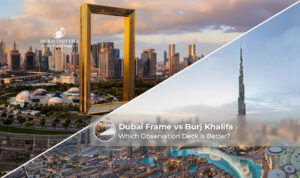 Dubai Frame and Burj Khalifa skyline comparison in Dubai