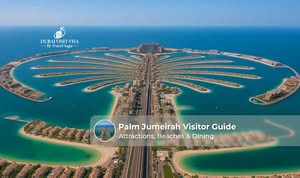 Visitors exploring Palm Jumeirah with luxury hotels, beaches, and waterfront views