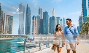Indian tourists enjoying Dubai attractions during the rainy season.