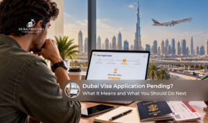 Traveller checking the status of a pending Dubai visa application.