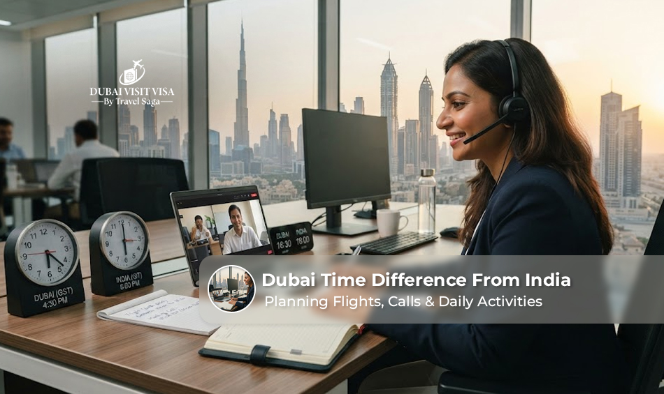 Dubai time difference from India showing the time zone difference between Dubai and India.