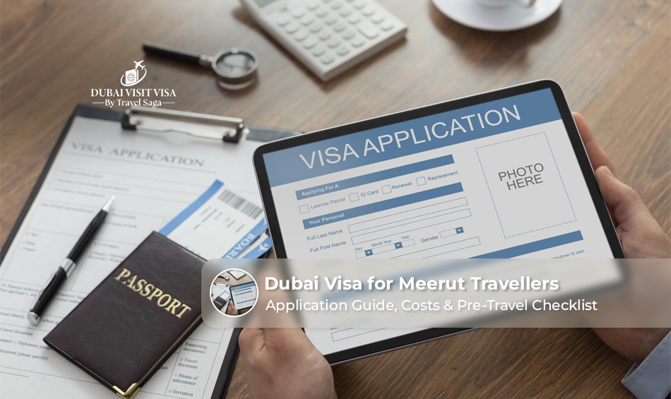 Indian travellers from Meerut preparing documents for a Dubai holiday visa.