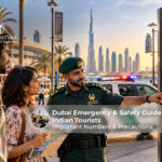 Indian tourists reviewing emergency contacts and safety information while visiting Dubai.