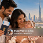 Indian parents preparing visa documents for an infant travelling to Dubai.